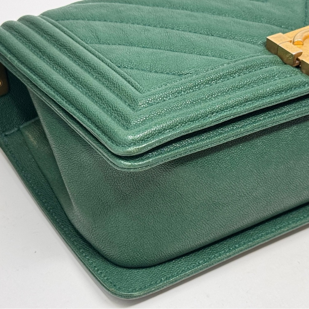 💎💯CHANEL Caviar Green Chevron Le Boy Bag 💎 - Picture 6 of 12